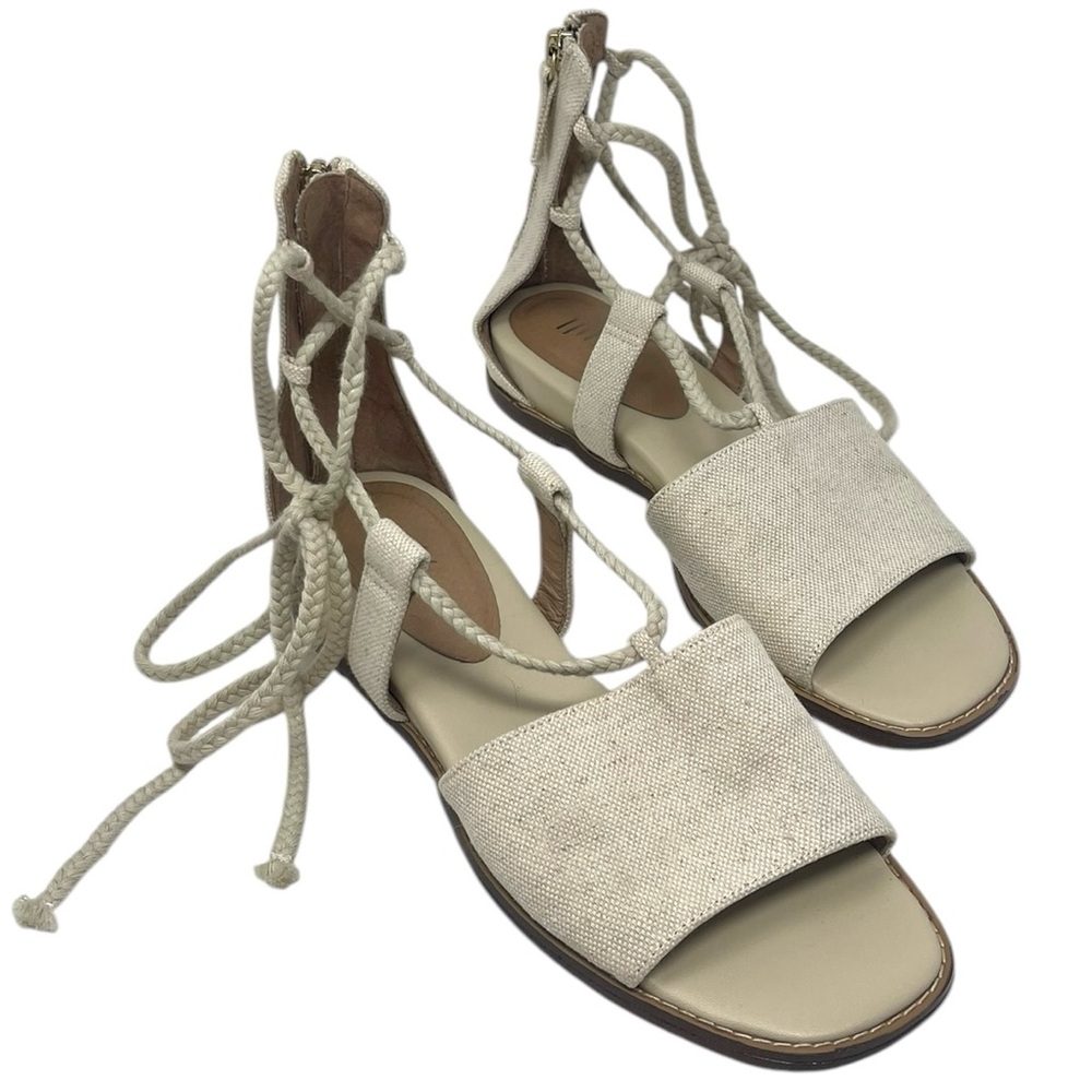J.Jill “Evonne” Canvas Ankle Tie Wrap Demi Wedge Sandals Cream Flax Womens 7.5
